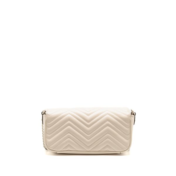 Gucci Medium GG Marmont Shoulder Bag White Matelasse Chevron Leather with White Hardware