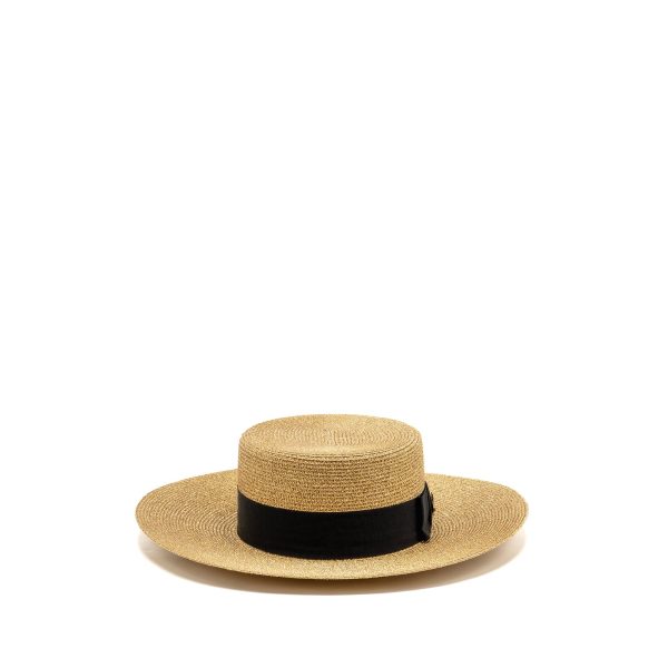 Gucci Size S 56cm Bow and Metal Bee Detailed Lame Papier Hat Straw Effect Fabric Gold/Black