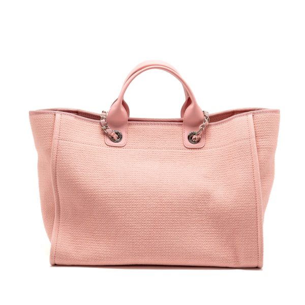 Chanel Deauville Tote Bag Canvas/Leather Pink/White SHW (Microchip)
