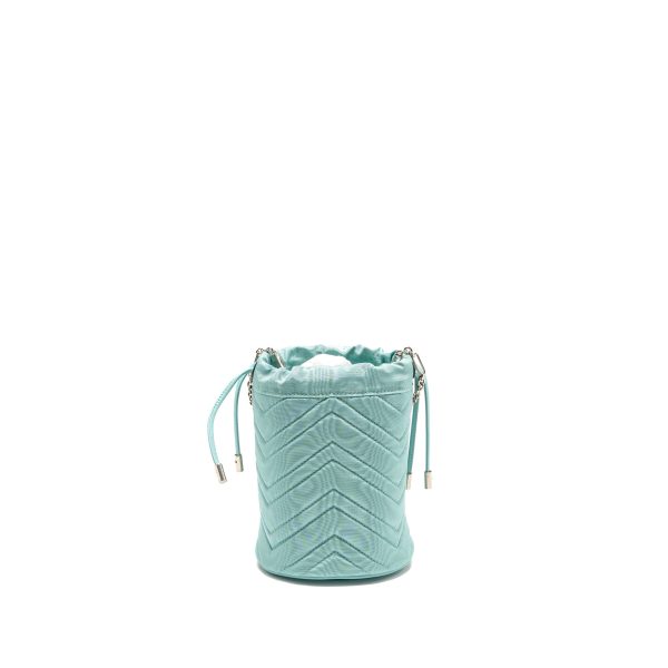 Gucci GG Marmont silk bucket crystal chain bag Fabric/ Crystal Light Blue SHW