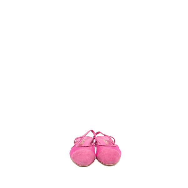 Chanel Size 37.5 Slingback Flats Suede/Mesh Pink