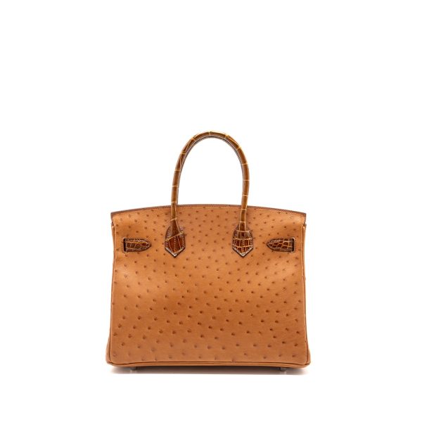 Hermes birkin 30 touch ostrich / alligator mississippiensis shiny cognac / miel SHW stamp Z