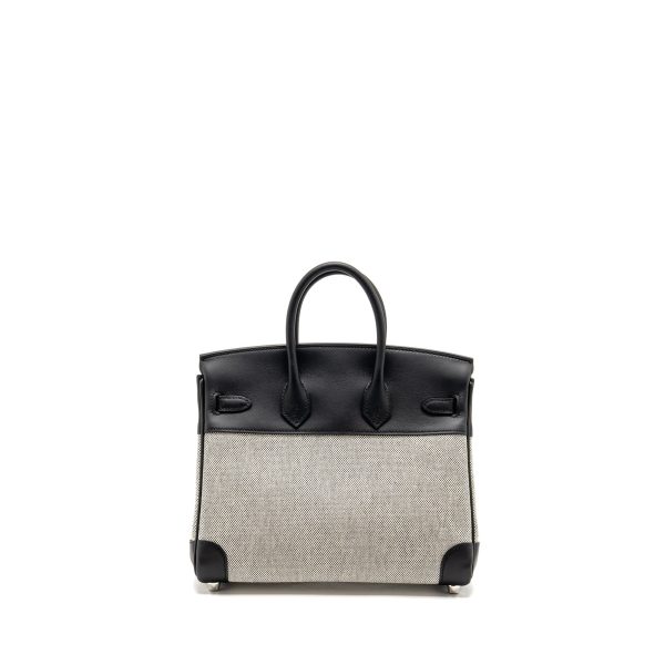Hermes Birkin 25 Toile H Canvas/Swift Leather Ecru-Noir/Noir SHW Stamp W