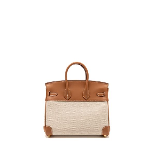 Hermes Birkin 25 toile H canvas / Swift leather ecru-beige / gold GHW stamp W